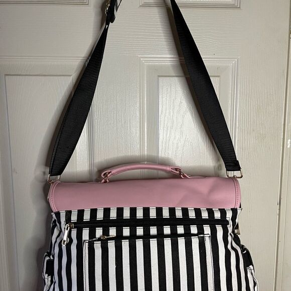 Lovevook laptop  shoulder bag Black & white stripes canvas,pink faux leather - Picture 5 of 13